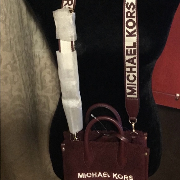 Michael Kors Shearling Burgundy Crossbody Handbag with Strap
